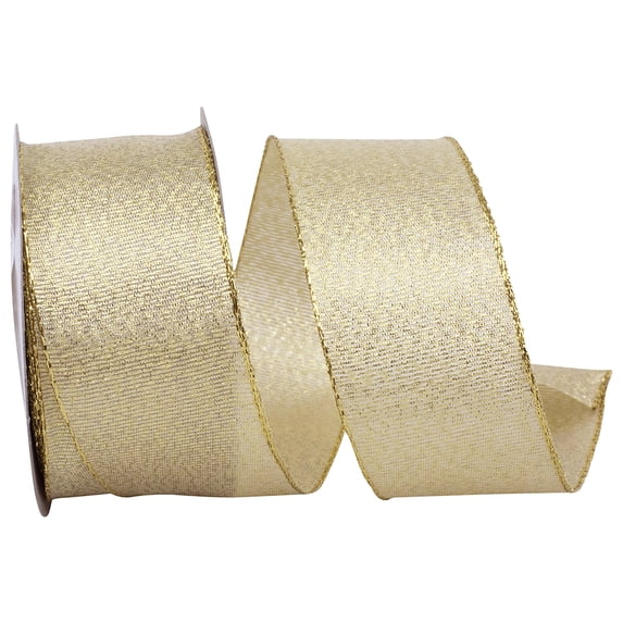 Reliant Ribbon - 60039W-035-09F, Glimmer Wired Edge Ribbon, Gold, 1-1/2 Inch, 10 Yards