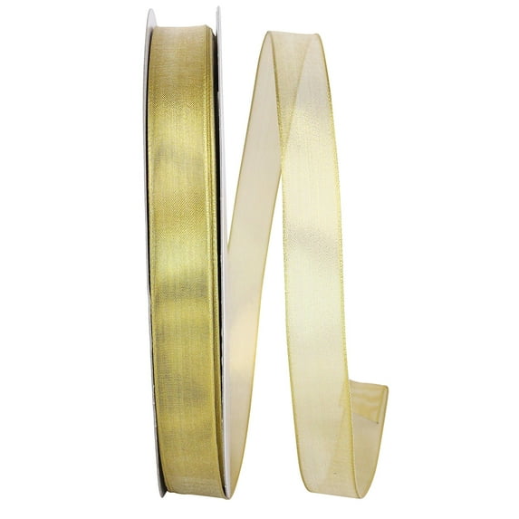Reliant Ribbon - 60063W-035-05C, Mesh Deluxe Wired Edge Ribbon, Gold, 7/8 Inch, 100 Yards