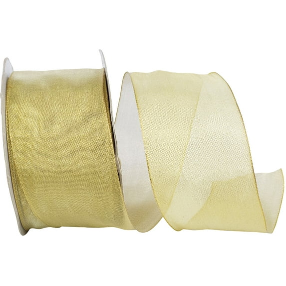 Reliant Ribbon - 60063W-035-40K, Mesh Deluxe Wired Edge Ribbon, Gold, 2-1/2 Inch, 50 Yards