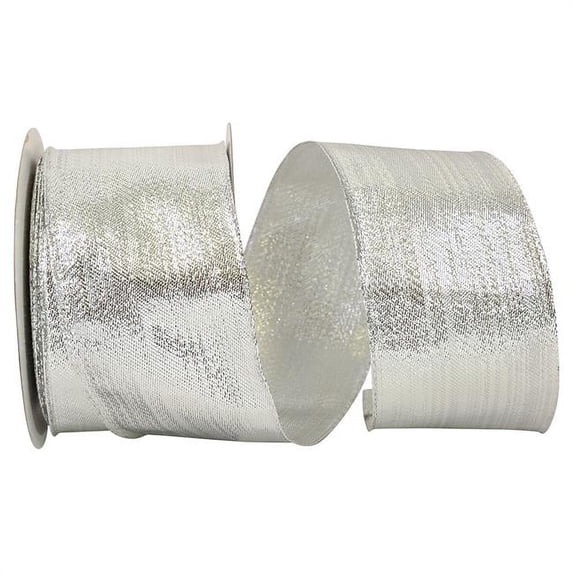 Reliant Ribbon 60229W-070-40J 2.5 in. 25 Yards Woven Metallic Lame Wired Edge Ribbon, Silver