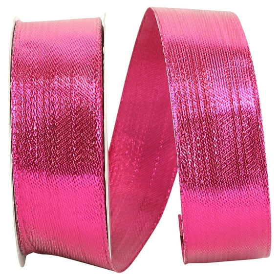 Reliant Ribbon - 60229W-222-09J, Woven Lame Wired Edge Ribbon, Fuchsia, 1-1/2 Inch, 25 Yards