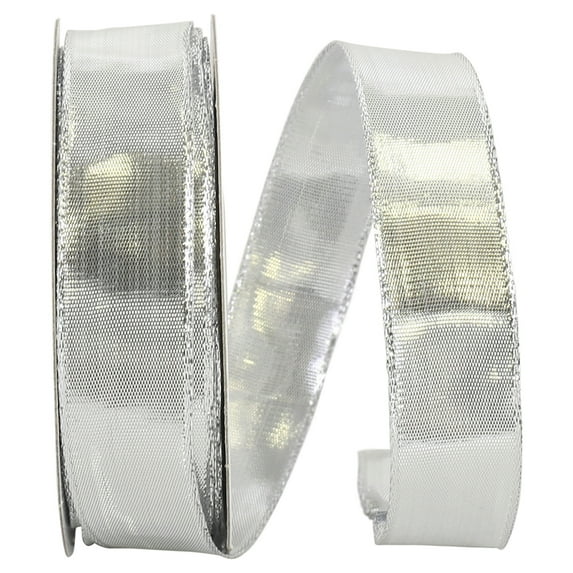 Reliant Ribbon - 60234W-070-05J, Woven Lame 3 Wired Edge Ribbon, Silver, 7/8 Inch, 25 Yards