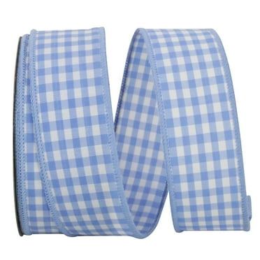 Reliant Ribbon - 7101M-053-09F, Gingham Check Wired Edge Ribbon, Blue, 1-3/8 Inch, 10 Yards