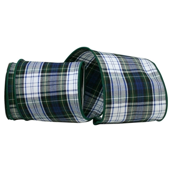 Reliant Ribbon - 77309M-001-10F, Plaid Inverness Wired Edge Ribbon, Multi, 4 Inch, 10 Yards