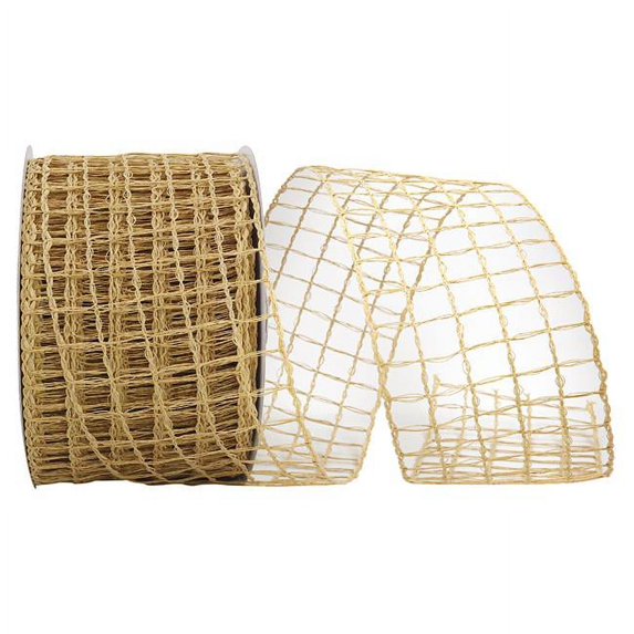 Reliant Ribbon - 90040W-750-10J, Nature Wire Mesh Wired Edge Ribbon, Natural, 4 Inch, 25 Yards