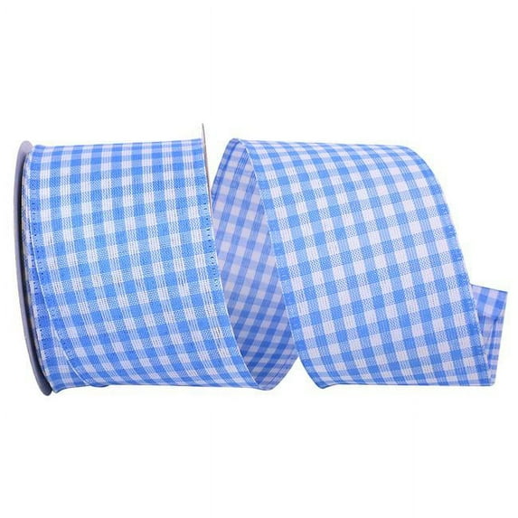 Reliant Ribbon 90052W-053-40F 2.5 in. Great Gingham 3 Value Wired Edge Ribbon, Blue - 10 Yards