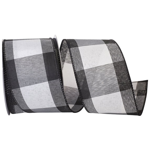 Reliant Ribbon - 90064W-984-40F, Black/white Jumbo Check Wired Edge Ribbon, Black/white, 2-1/2 Inch, 10 Yards