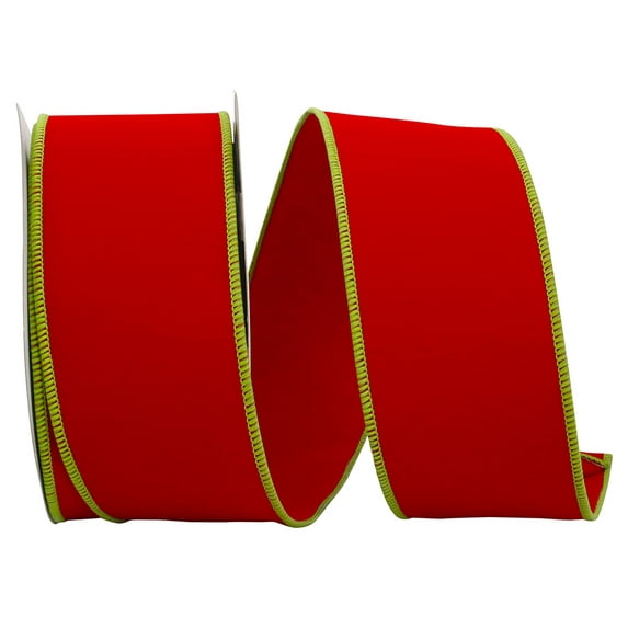 Reliant Ribbon - 90300W-600-40F, Velvet 2 Side Wired Edge Ribbon, Red/lime, 2-1/2 Inch, 10 Yards