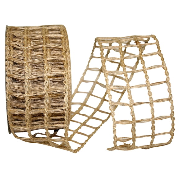 Reliant Ribbon - 90361W-750-40F, Grand Net Jute Wired Edge Ribbon, Natural, 2-1/2 Inch, 10 Yards