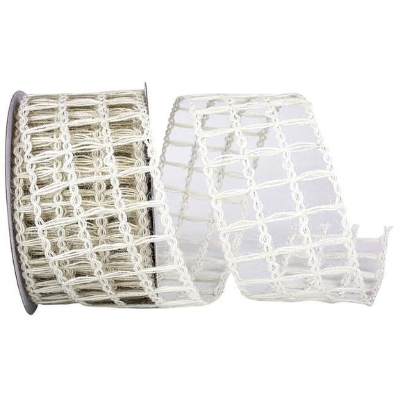 Reliant Ribbon 90361W-810-40F 2.5 in. 10 Yards Grand Net Jute Wired Edge Ribbon, Ivory