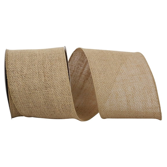 Reliant Ribbon - 90457W-750-10F, Burlap Glow Wired Edge Rd Ribbon, Natural, 4 Inch, 10 Yards