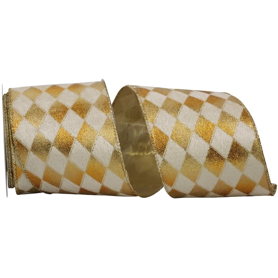 Reliant Gold Reliant Ribbon - 90644W-035-10F, Velvet Diamond Glitz Wired Edge Ribbon ...