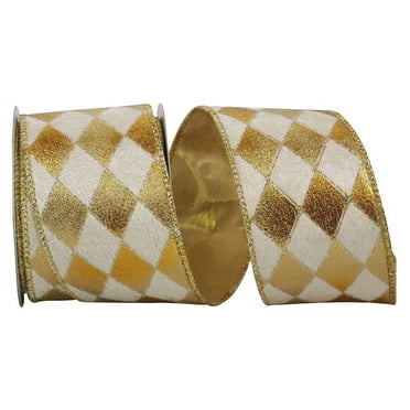 Reliant Ribbon - 90644W-035-40F, Velvet Diamond Glitz Wired Edge Ribbon, Gold, 2-1/2 Inch, 10 Yards