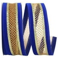 thumbnail image 1 of Reliant Ribbon 90659W-988-09F 1.5 in. 10 Yards Velvet Mesh Middle Wired Edge Ribbon, Royal & Gold, 1 of 1