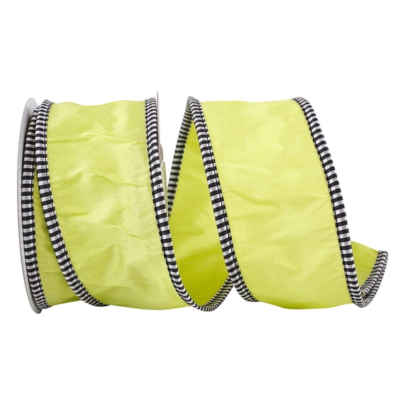 Reliant Ribbon - 90771W-042-40F, Taffeta Gingham Edge Wired Edge Ribbon, Apple Green, 2-1/2 Inch, 10 Yards