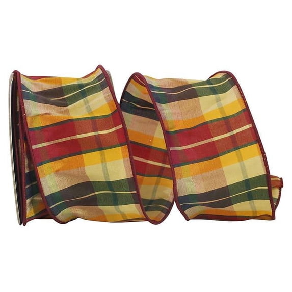 Reliant Ribbon - 90952W-001-40F, Dupioni Dare Plaid Wired Edge Ribbon, Multi, 2-1/2 Inch, 10 Yards