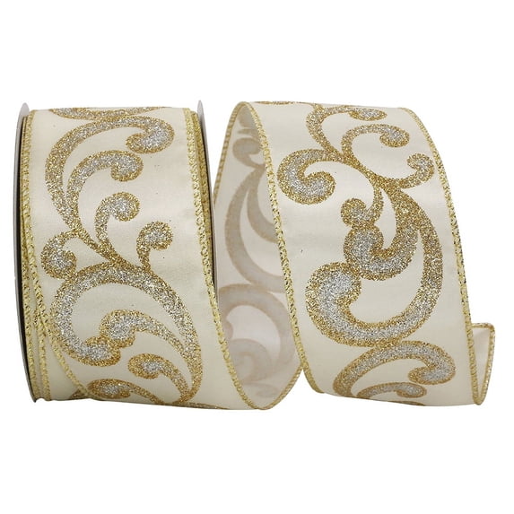 Reliant Ribbon - 92035W-810-40H, Fab Filigree Wired Edge Ribbon, Ivory, 2-1/2 Inch, 20 Yards