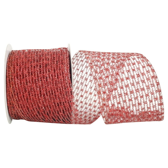 Reliant Ribbon - 92167W-065-10F, Flex Net Stretch Metallic Wired Edge Ribbon, Red, 4 Inch, 10 Yards