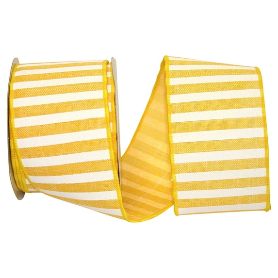 Reliant Ribbon - 92228W-079-40F, Railroad Stripe Wired Edge Ribbon, Yellow, 2-1/2 Inch, 10 Yards
