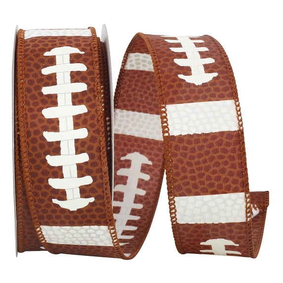 Reliant Ribbon - 92240W-092-09F, Football Pigskin Wired Edge Rd Ribbon, Brown, 1-1/2 Inch, 10 Yards