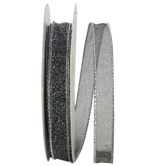 Reliant Ribbon - 92269-987-03J, Corsage Glitter 2 Ribbon, Black/silver, 5/8 Inch, 25 Yards