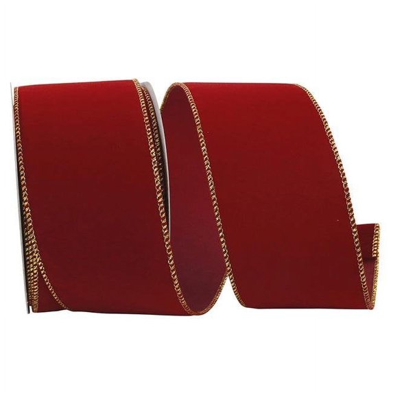 Reliant Ribbon - 92270W-957-40F, Velvet Value Fabric Backed Wired Edge Ribbon, Scarlet/gold, 2-1/2 Inch, 10 Yards