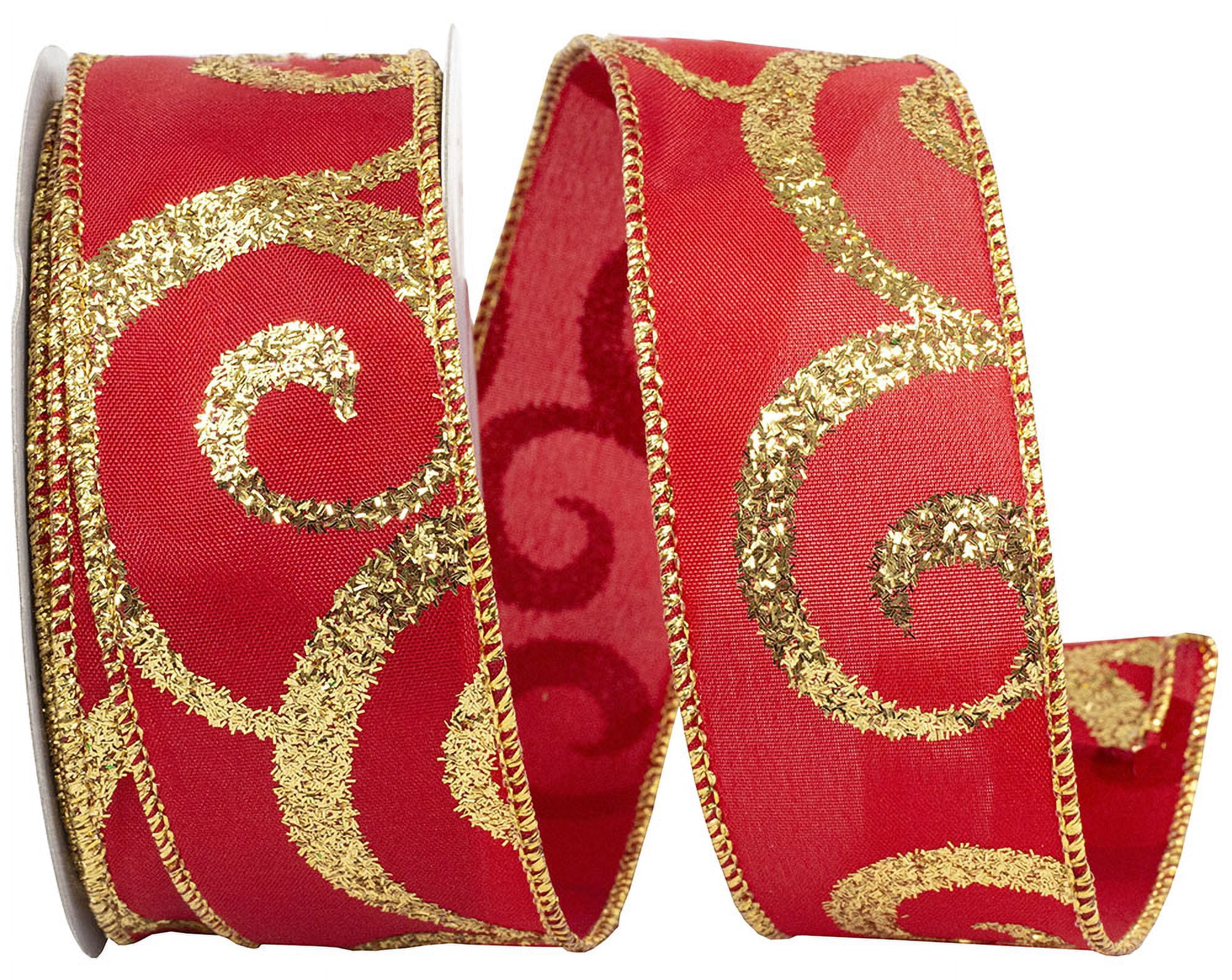 Reliant Ribbon Script Reliant Ribbon - 92305W-035-09F, Scroll Glitter Value Wired Edge Ribbon ...