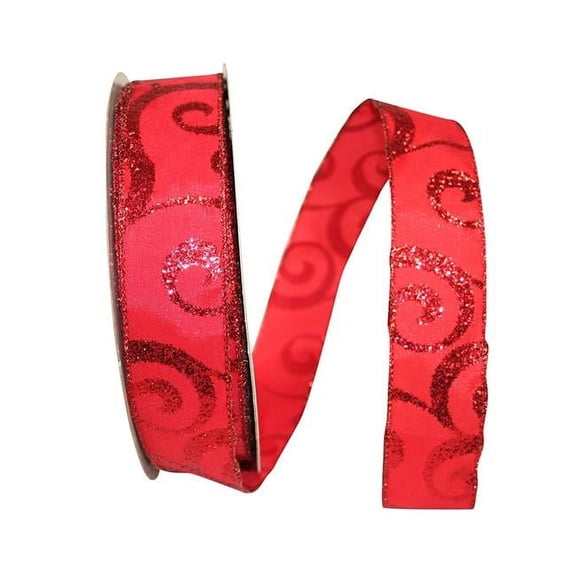 Reliant Ribbon - 92305W-065-09K, Scroll Glitter Value Wired Edge Ribbon, Red, 1-1/2 Inch, 50 Yards