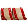 thumbnail image 1 of Reliant Ribbon - 92368W-756-10D, Velvet Burlap And Bells Wired Edge Ribbon, Natural/red, 4 Inch, 5 Yards, 1 of 1