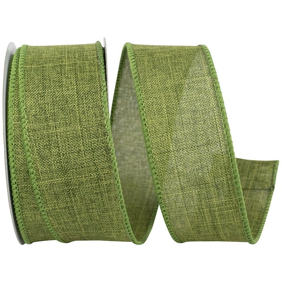 Reliant Ribbon - 92573W-043-09F, Everyday Linen Value Wired Edge Ribbon, Moss, 1-1/2 Inch, 10 Yards