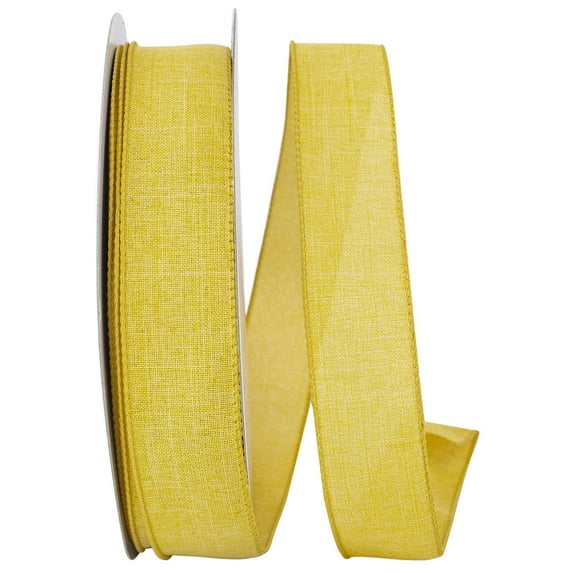 Reliant Ribbon - 92573W-662-09K, Everyday Linen Value Wired Edge Ribbon, Yellow Gold, 1-1/2 Inch, 50 Yards