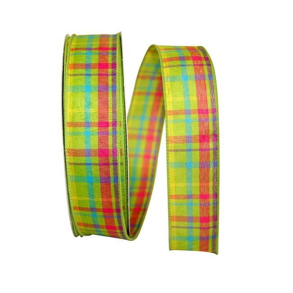 Reliant Ribbon - 92577W-204-09K, Breezeway Plaid Value Wired Edge Ribbon, Lime, 1-1/2 Inch, 50 Yards