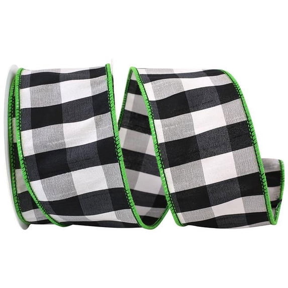 Reliant Ribbon 92679W-504-40F 2.5 in. 10 Yards Grand Gingham Check Wired Edge Ribbon, Black & Lime