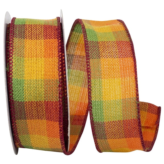 Reliant Ribbon - 92690W-001-09F, Fall Check Comfort Value Wired Edge Ribbon, Multi, 1-1/2 Inch, 10 Yards