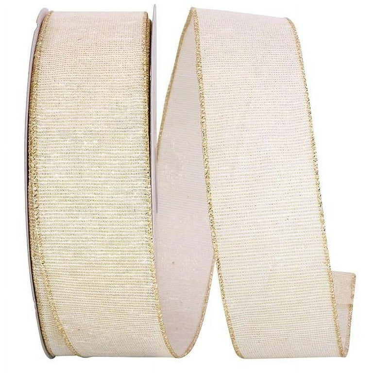 Reliant Ribbon 92696W-992-40F 2.5 in. Linen Glimmer Harmony Wired Edge  Ribbon, Ivory & Gold - 10 Yards