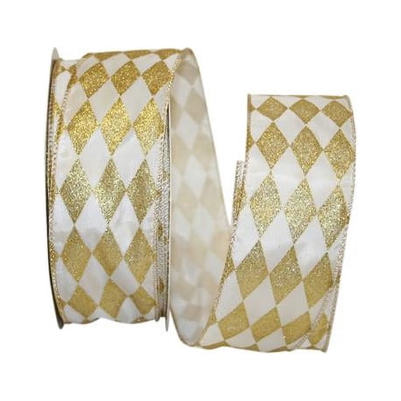 Reliant Ribbon - 92706W-980-40K, Diamond Glitter Joy Value Wired Edge Ribbon, White/gold, 2-1/2 Inch, 50 Yards