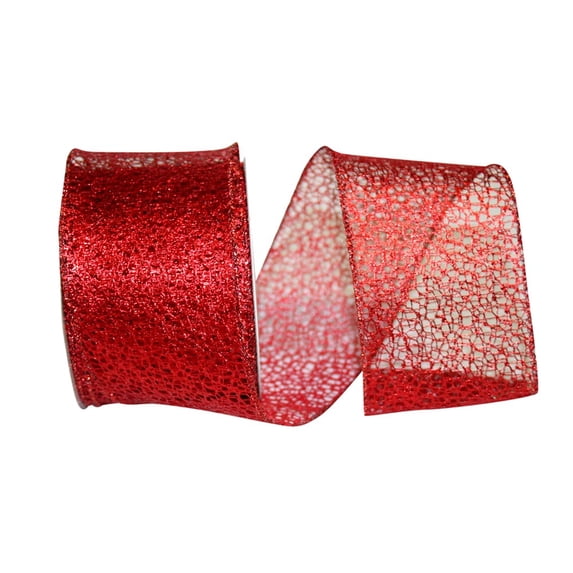 Reliant Ribbon - 92717W-065-40F, Wired Edgeb Mesh Metallic Wired Edge Ribbon, Red, 2-1/2 Inch, 10 Yards