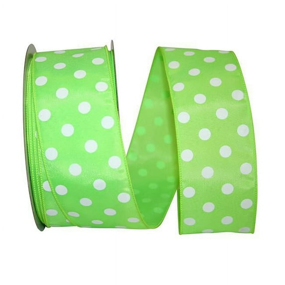 Reliant Ribbon - 92840W-204-40K, Satin Large Dots Value Wired Edge Ribbon, Lime, 2-1/2 Inch, 50 Yards