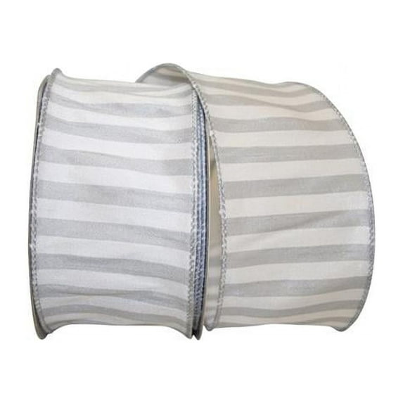 Reliant Ribbon - 92887W-900-40F, Cabana Stripe Dupioni Wired Edge Ribbon, Grey, 2-1/2 Inch, 10 Yards