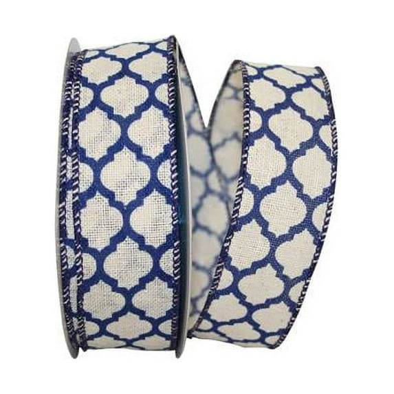 Reliant Ribbon - 92888W-055-09H, Trellis Hopsack Wired Edge Ribbon, Navy, 1-1/2 Inch, 20 Yards