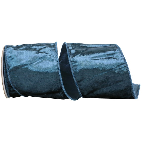 Reliant Ribbon - 92898W-053-10D, Designer Plush Velvet Elite Wire Edge Ribbon, Blue, 4 Inch, 5 Yards