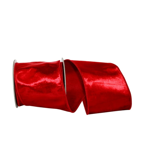 Reliant Ribbon - 92898W-065-10D, Designer Plush Velvet Elite Wire Edge Ribbon, Red, 4 Inch, 5 Yards