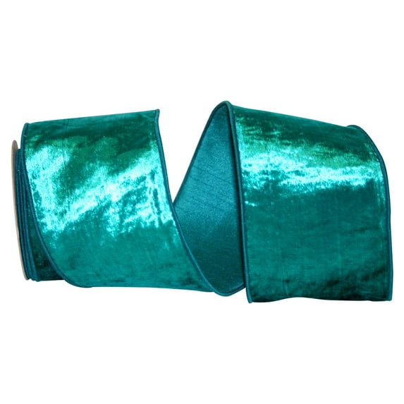 Reliant Ribbon - 92898W-916-10D, Designer Plush Velvet Elite Wire Edge Ribbon, Teal, 4 Inch, 5 Yards