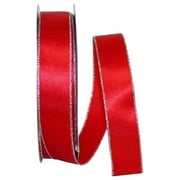 Reliant Ribbon - 92971W-979-09K, Satin Value Metallic Wired Edge Ribbon, Red/silver, 1-1/2 Inch, 50 Yards