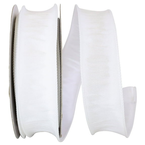 Reliant Ribbon - 92975W-030-09H, Dupioni Supreme Wired Edge Ribbon, White, 1-1/2 Inch, 20 Yards