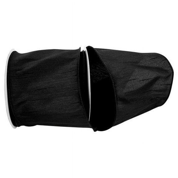 Reliant Ribbon - 92975W-031-10F, Dupioni Supreme Wired Edge Ribbon, Black, 4 Inch, 10 Yards