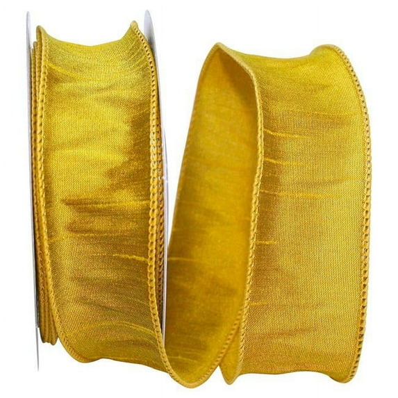 Reliant Ribbon - 92975W-035-09F, Dupioni Supreme Wired Edge Ribbon, Gold, 1-1/2 Inch, 10 Yards