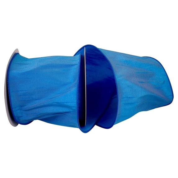 Reliant Ribbon - 92975W-053-10F, Dupioni Supreme Wired Edge Ribbon, Blue, 4 Inch, 10 Yards