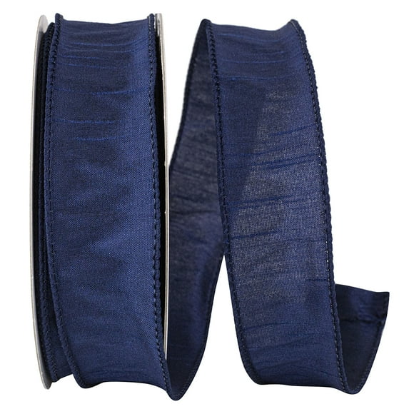 Reliant Ribbon - 92975W-055-09H, Dupioni Supreme Wired Edge Ribbon, Navy, 1-1/2 Inch, 20 Yards