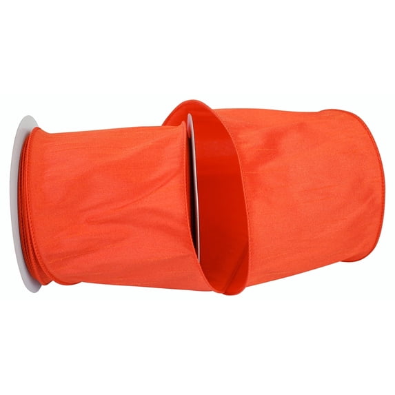 Reliant Ribbon - 92975W-058-10F, Dupioni Supreme Wired Edge Ribbon, Orange, 4 Inch, 10 Yards